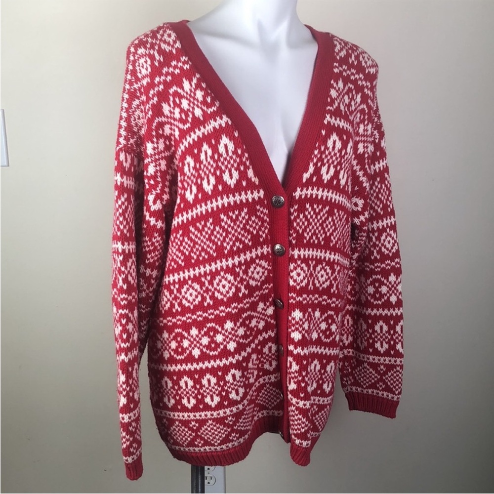 Gap Vintage 90s Fair Isle Cardigan Red Snowflake